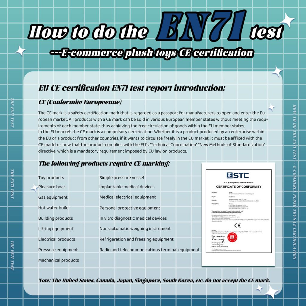 E-commerce plush toys EU CE certification EN71 test how to do
