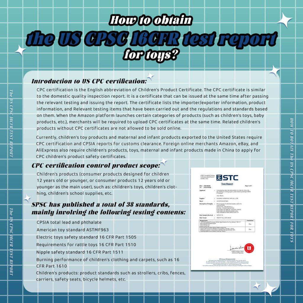 How to obtain the US CPSC 16CFR test report for toys?
